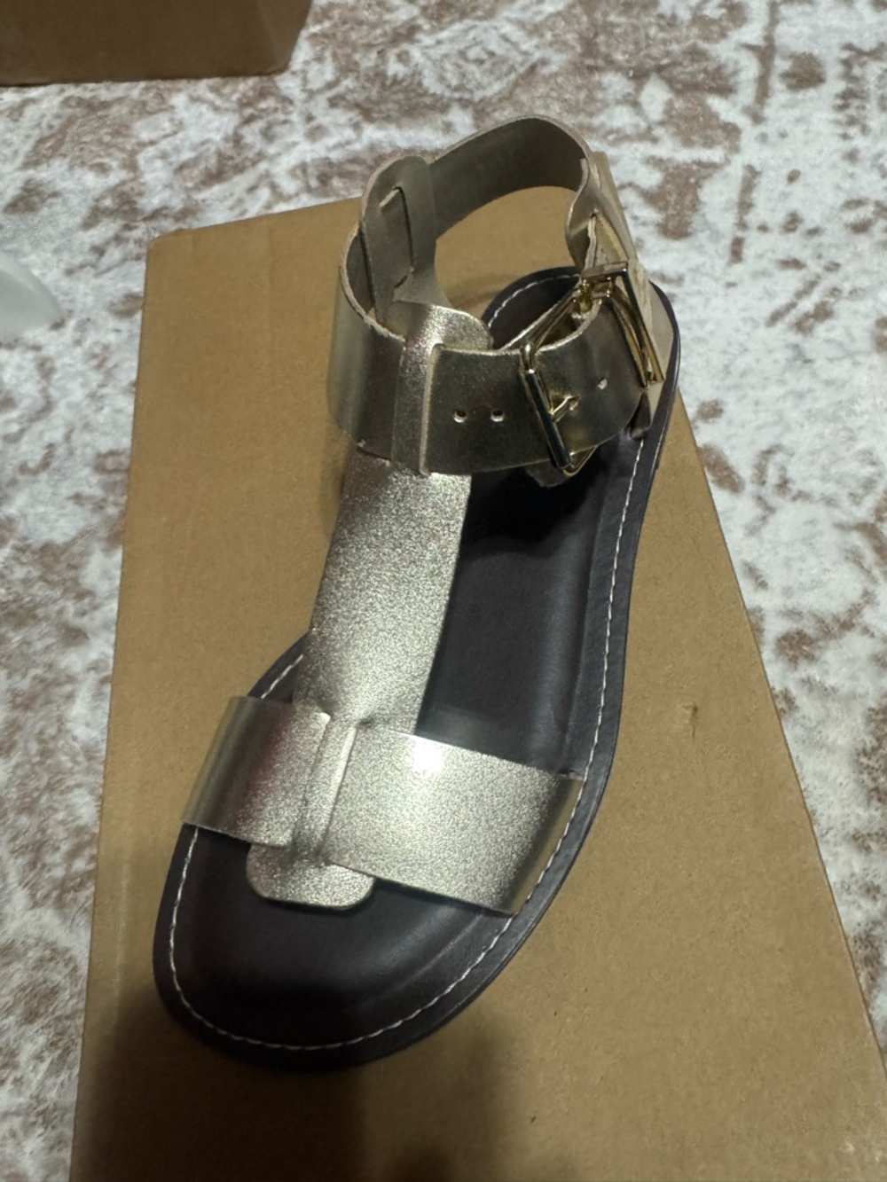 Steve Madden Metallic Gold T-Strap Buckle Sandal